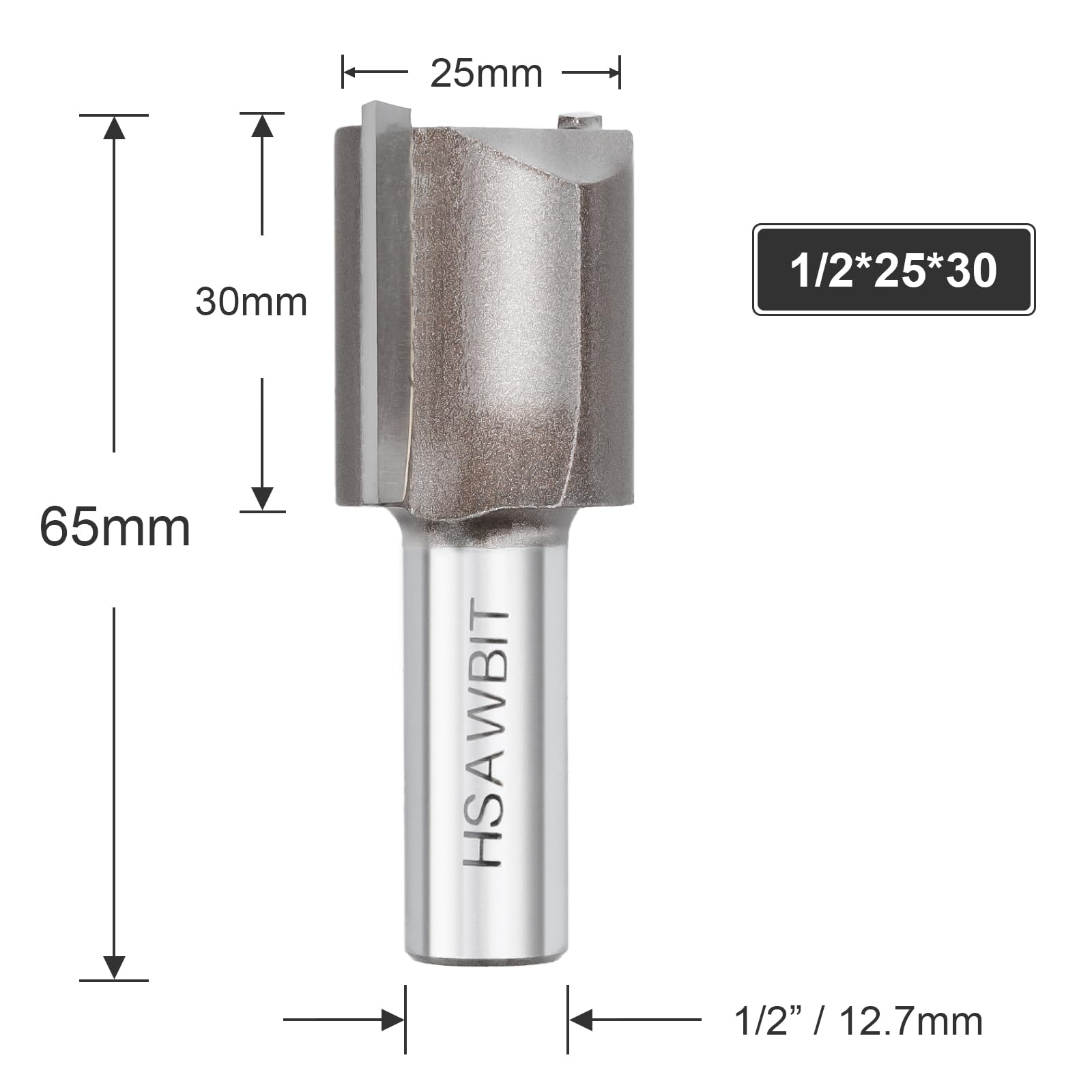 hsawbit Straight 2-Flute Router Cutter, 1/2 Inch Shank, 25mm Cut Diameter & 30mm Cut Length, Flush Trim Router Bit for Woodworking - Image 3