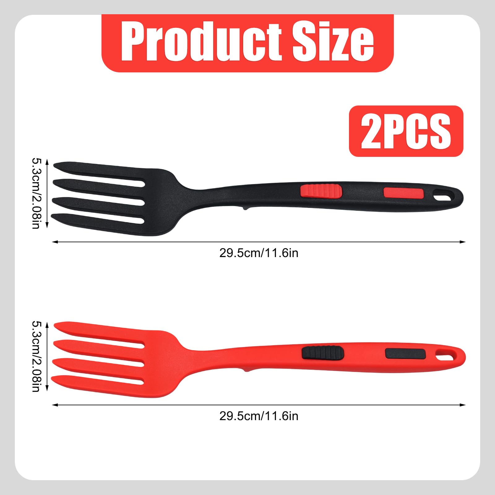 2 Piezas Tenedor de Silicona para Cocinar, Multifuncionales Tenedor para Espaguetis Resistente al Calor Tenedor para Mezclar para Cocina Revolver Mezclar Utensilios para Servir (Rojo, Negro)
