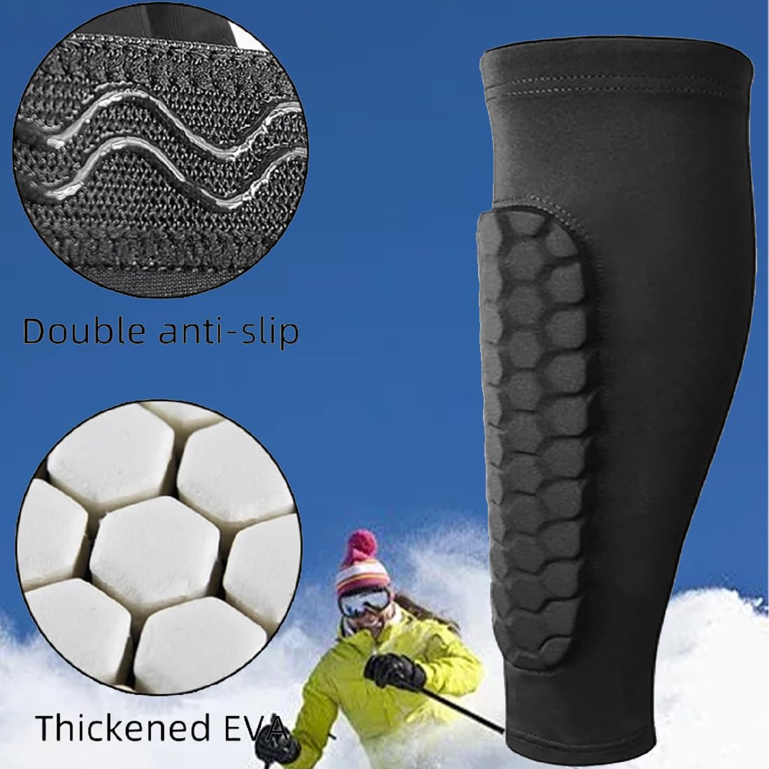 Protège-tibia Ski Anti-Collision Long Structure Nid d'Abeille