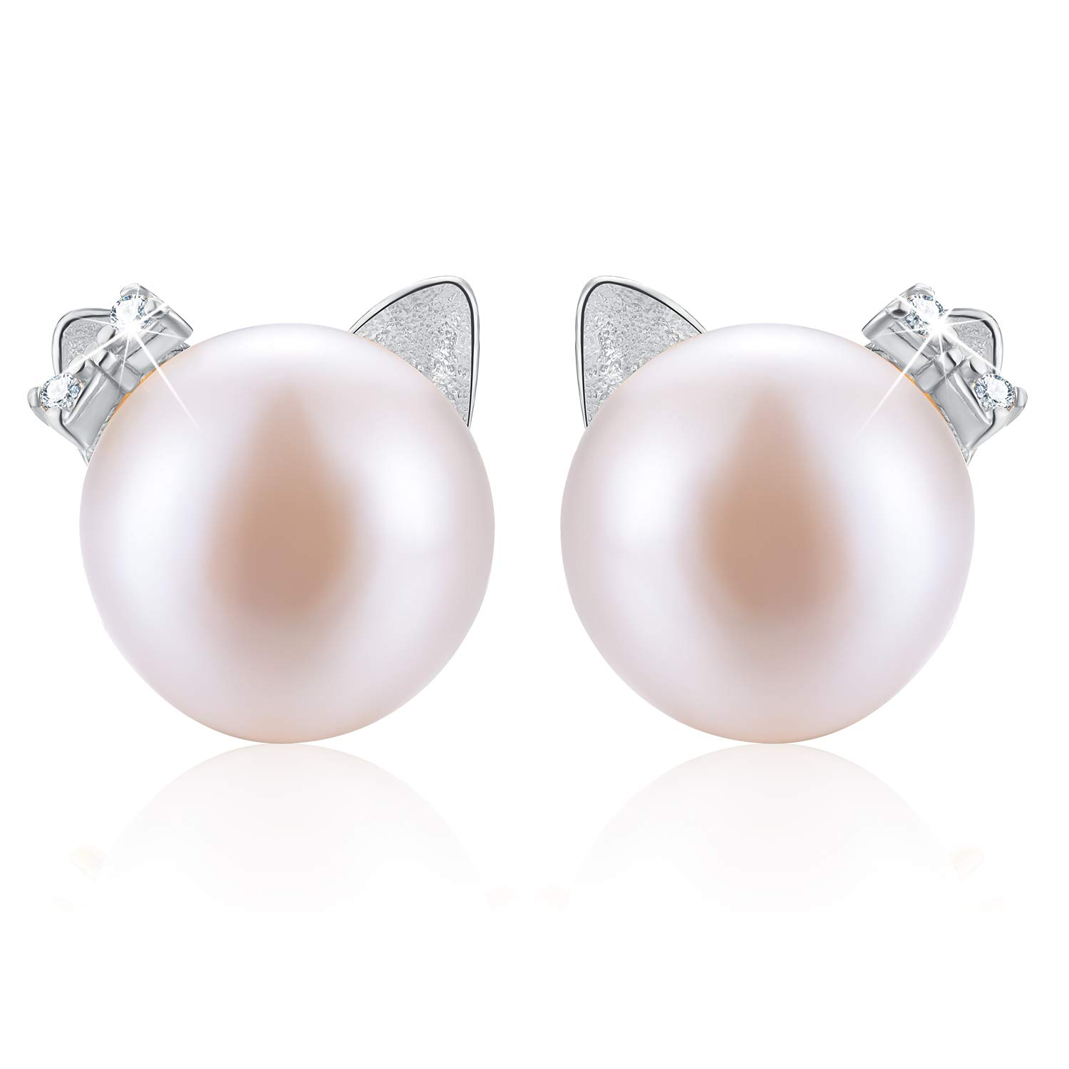 ✦Christmas Gifts for Women✦ Esberry 14K Gold Plated S925 Sterling Silver Cat Stud Earrings Simulated Pearl Earrings Cat Shell Pearl Earrings for Women