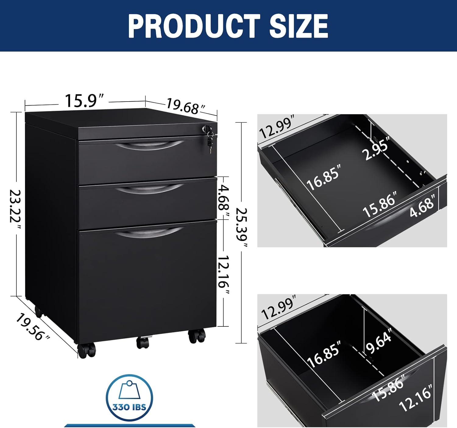 Buy Rophefx 3 Drawer Mobile File with Wheels Under Desk Rolling