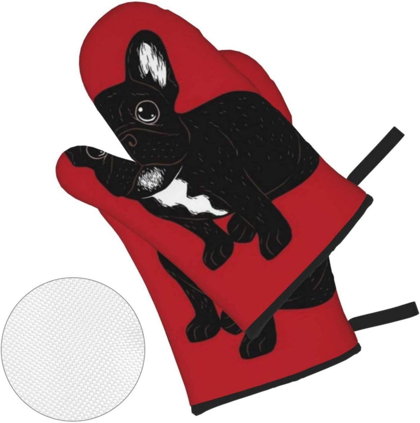 Cute Brindle Frenchie Puppy 4PCS Oven Mitts and Pot Holders Kitchen Heat Resistant Gloves and Non-Slip Hot Pads for BBQ Cooking Baking Hand Protection