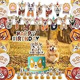 Corgi Birthday Party Decorations Backdrop Banner Photography Background Cute Corgi Theme Banner Balloons Cake Toppers Cupcake Toppers Pet Party Kit For Corgi Dog Birthday Party Supplies Decor