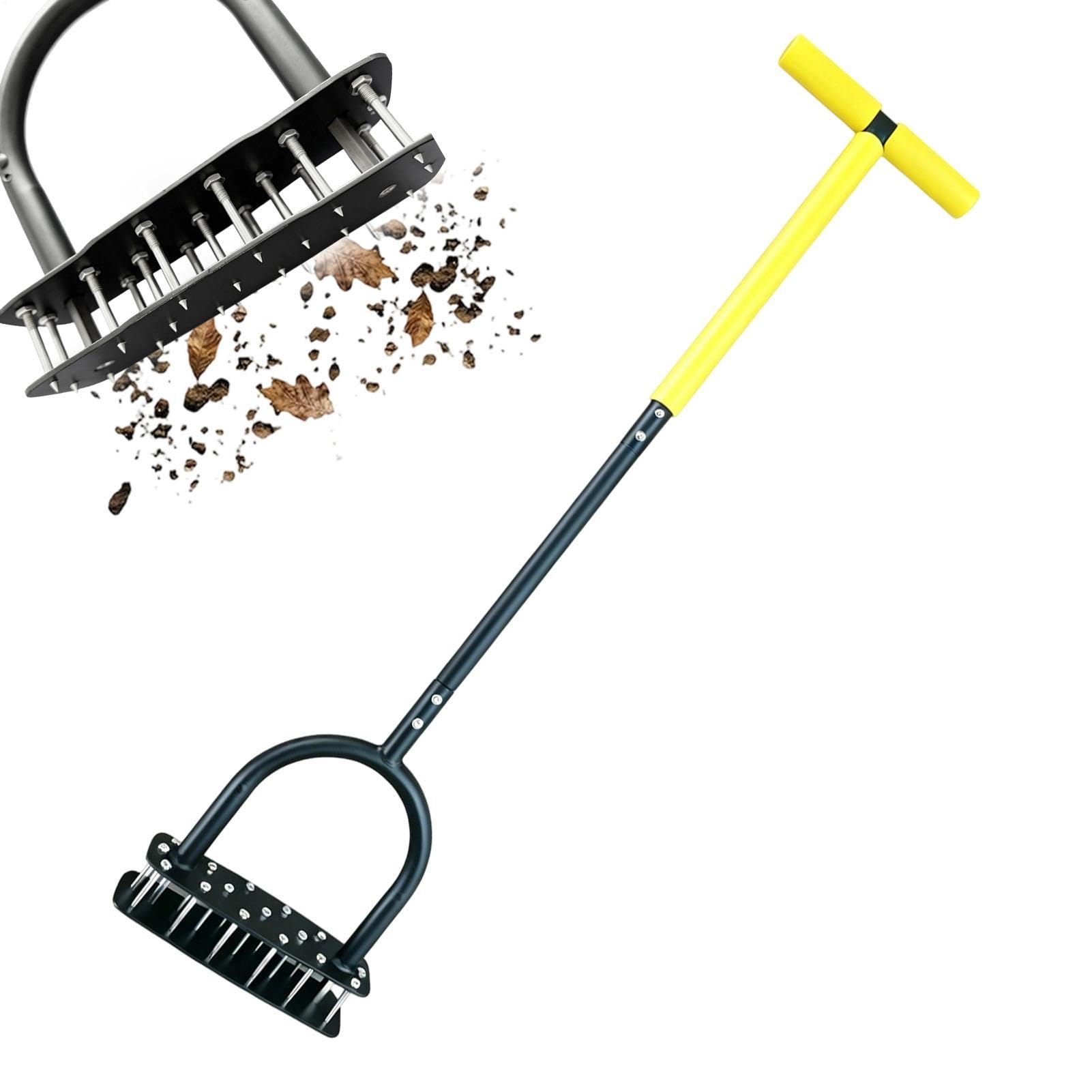Aerator do trawy Z 15 kolcami ze stali nierdzewnej, uchwyt T, ręczny | Narzędzie do aeracji trawnika Do Ogrodu, Patio, Rabat Kwiatowych, Podwórka, Spulchniania Gleby Oraz Pielęgnacji Parku