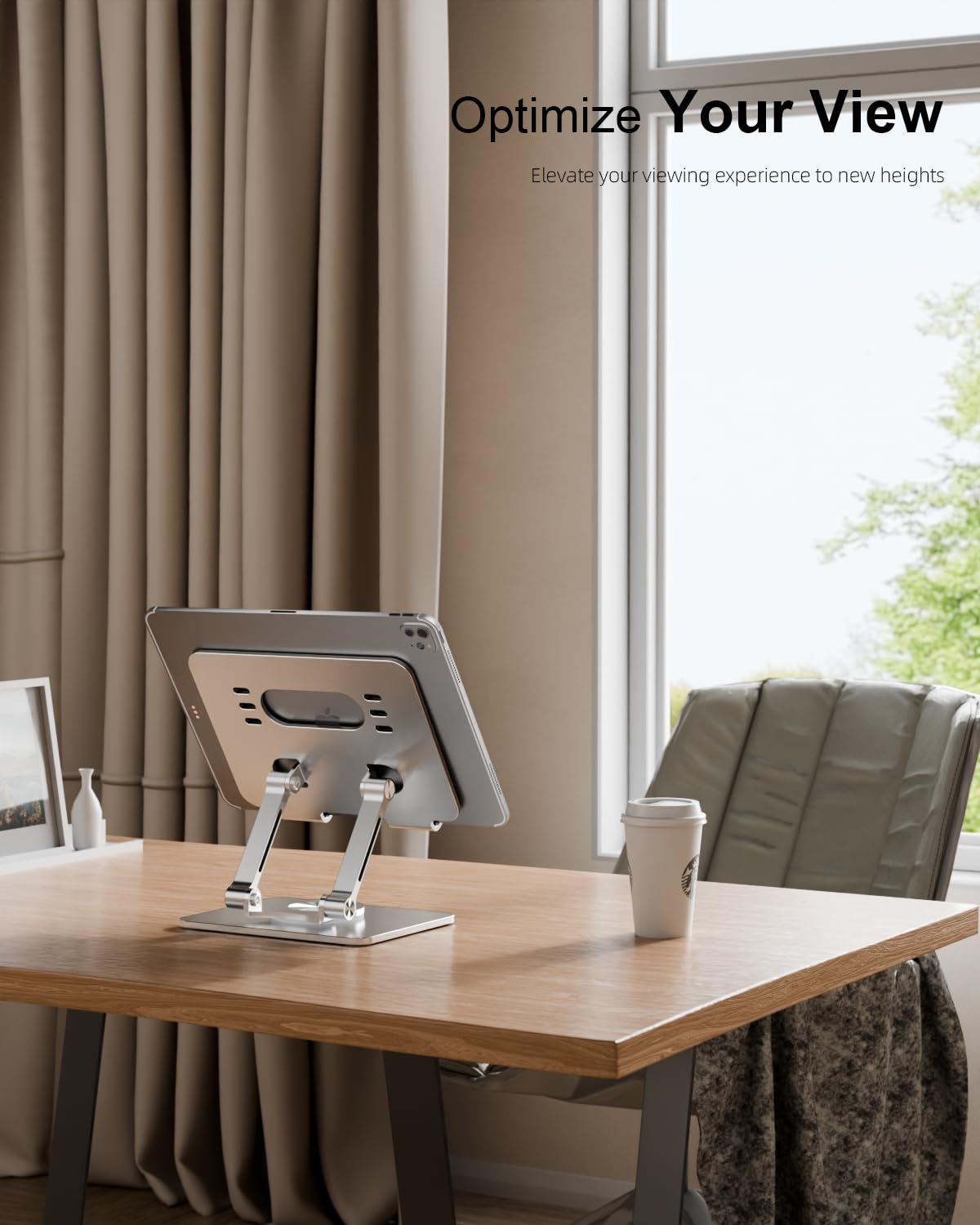Orlian Tablet-Ständer mit verdickter, um 360° drehbarer Basis, Doppelstange, verstellbarer Aluminium-Ständer für alle 5,8-12,9 Zoll iPads, Samsung, Handys, Tablets, Kindle, E-Reader und mehr, Silber
