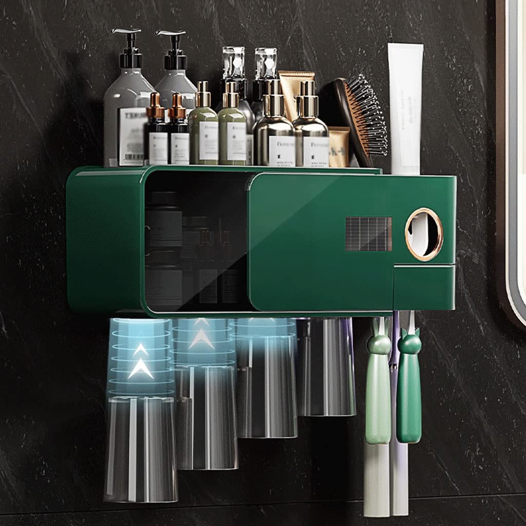 Porta Cepillo de Dientes Soporte de cepillo de dientes inteligente soporte de pared soporte for el cepillo de dientes estante de almacenamiento de baño con taza de enjuague bucal, kit de protección de