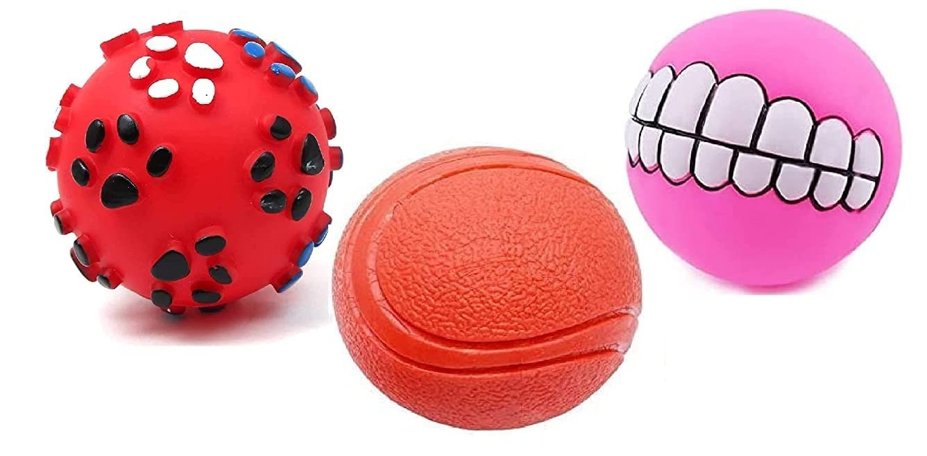 Woofy Dog Ball and Squeaky Toys 3 in 1 Combo for Dogs Puppy Cats (paw Print+Hard Rubber Ball+Funny Teeth Ball (B09LVHVY43) Amazon Price History, Amazon Price Tracker