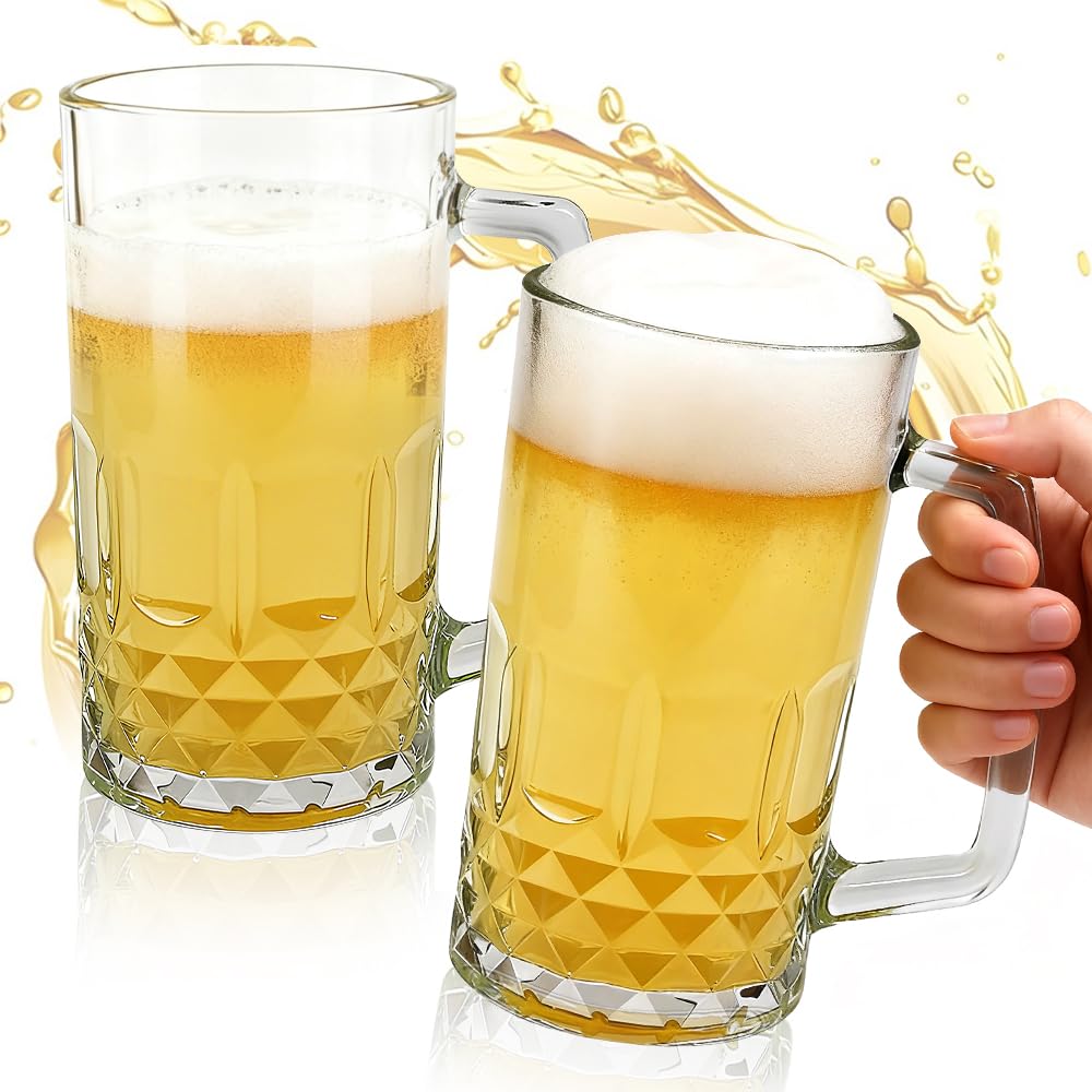 2 Pezzi Bicchieri da Birra 500ml Boccale Birra con Manico Bicchieri da Birra in Vetro Trasparente Calici da Birra Lavabile in Lavastoviglie Bicchiere da Birra di Grano per Feste Bar Ristoranti