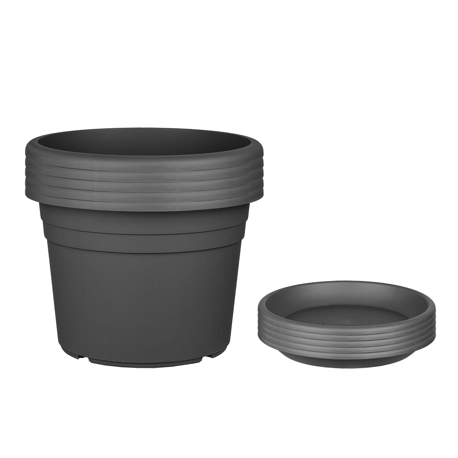 BigDean 5X Blumentopf mit Untersetzer Ø 40 cm Anthrazit 40 x 28 cm Topf | Blumentöpfe Kunststoff Pflanztopf Containertopf Übertopf Pflanzkübel rund, Robust & Langlebig, UV Beständig, Wetterfest