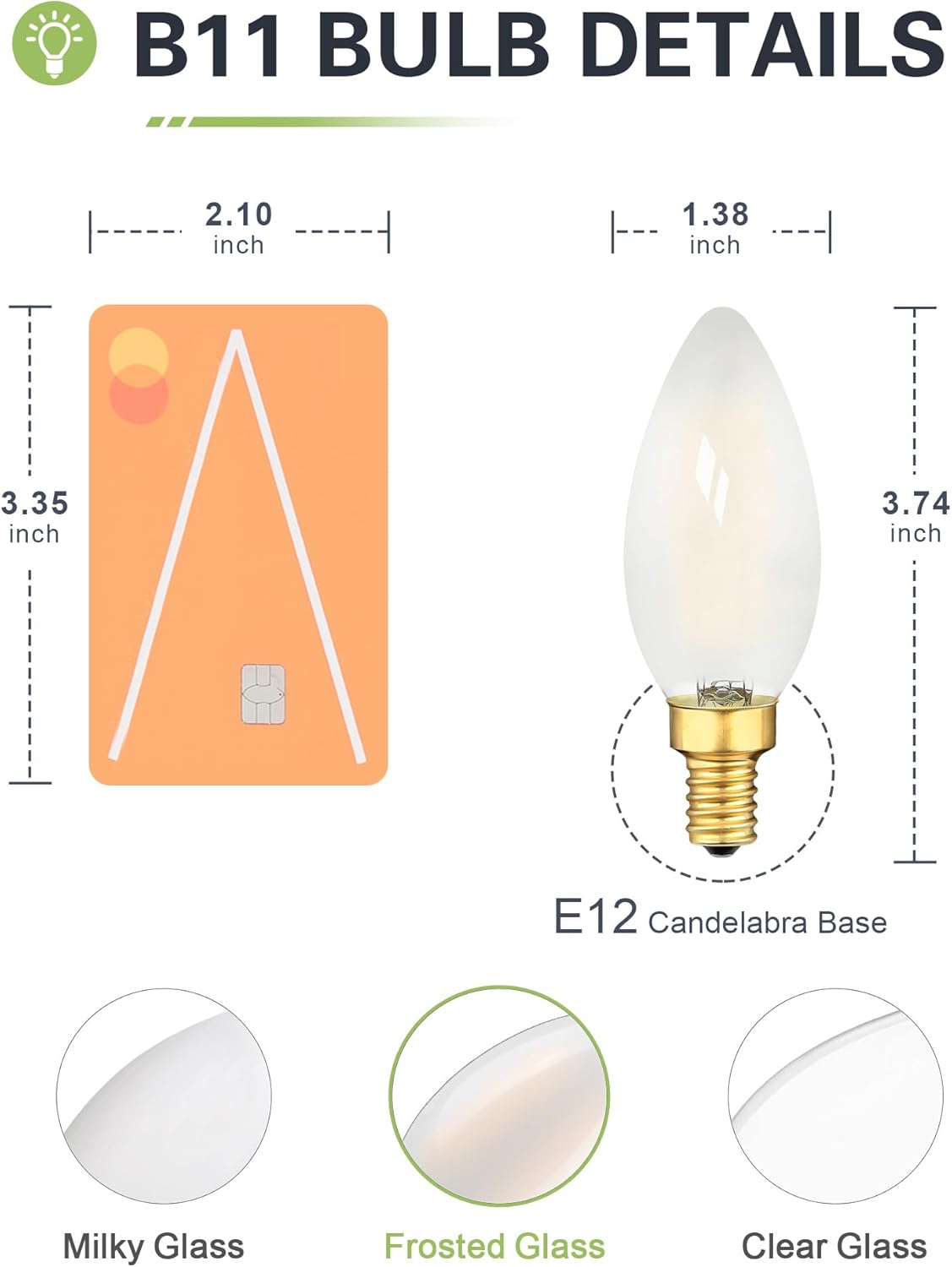 Dimmable E12 Candelabra LED Light Bulbs 25W Equivalent, 3000K Soft White, 2 Watts E12 Base LED Bulb, 200LM Frosted LED Chandelier Bulb, 2W B11 Candle Light Bulbs, 4 Pack