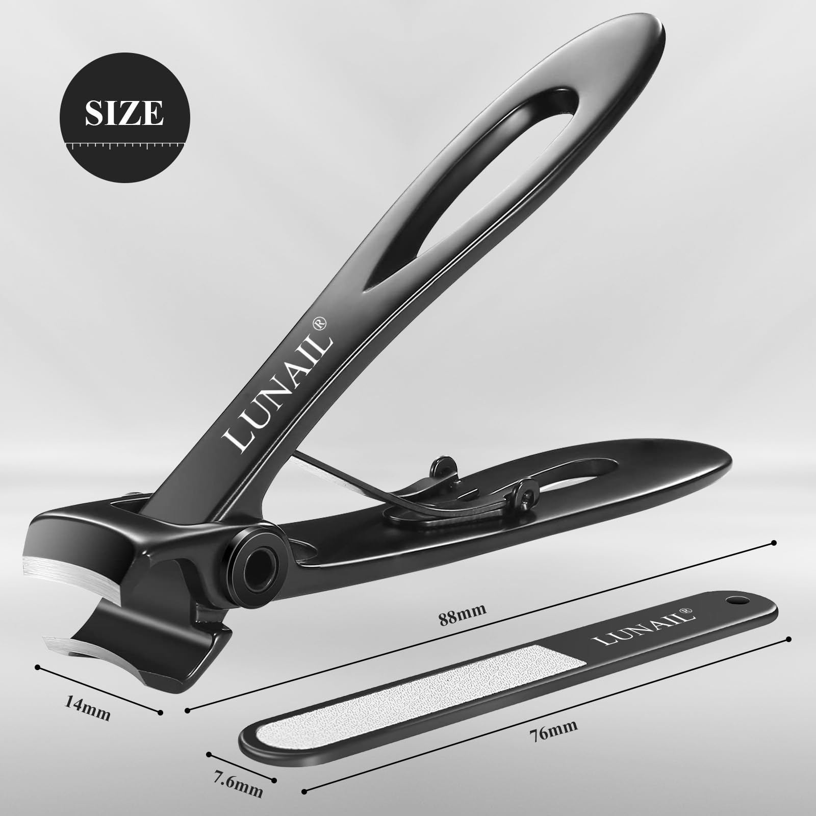 LUNAIL Cortaúñas de apertura de mandíbula de 16 mm de ancho para uñas gruesas y duras y uñas encarnadas, cortaúñas de dedo para hombres y mujeres, personas mayores y adultos.