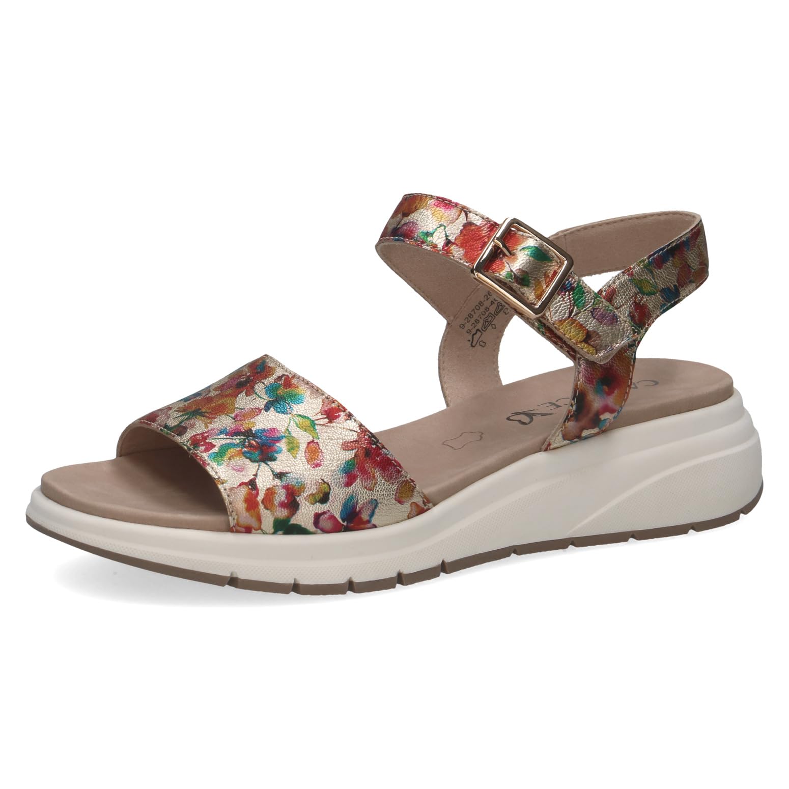 Caprice women's flat sandal in leather, Metallic (FLOWER METAL.), 6.5 UK