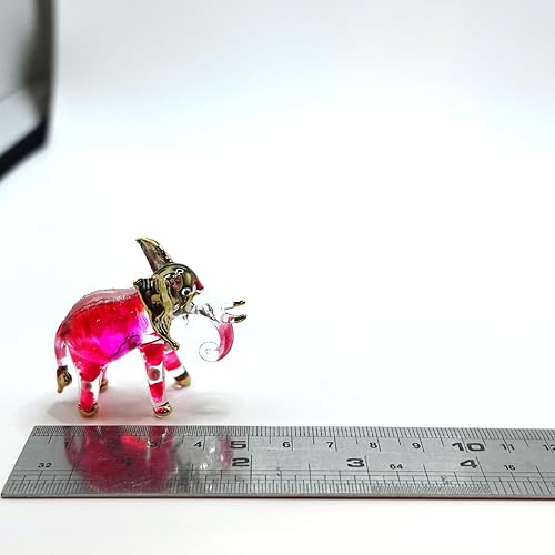Miniatura 2 de Figuras artísticas de elefante en miniatura de vidrio soplado a mano, animales coleccionables, decoración de regalo, tronco hacia abajo (rosa rojo)