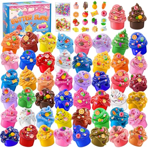 50 Pack Butter Slime Kit für Kinder, Slime Spielzeug für Jungen Mädchen, duftende DIY Slime Spielzeug für Party Favor, weich und Nicht-klebrig