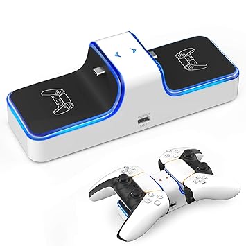 PS5 Controller Charger Station, Daugee Dual PS5 Wireless Fast Charging Stand, Charging Dock for Playstation 5 Dualsense Controller with LED Indicator and Extra USB Output Port (White)