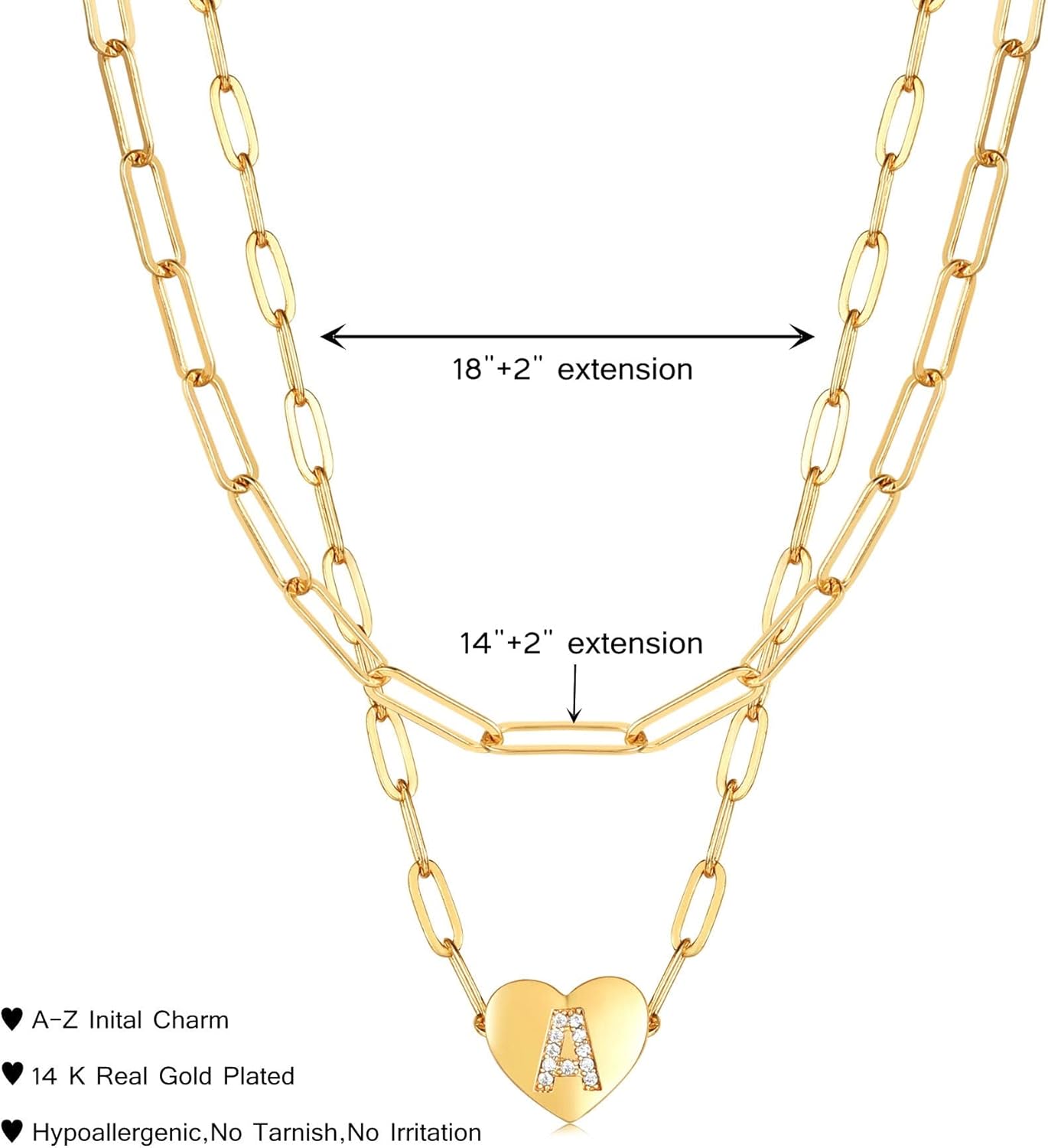 14K Gold Plated Dainty Layered Initial Necklaces for Women,Paperclip Chain Necklace Simple Cute Gold Initial Heart CZ Letter Pendant Adjustable Initial Gold Layering Choker Necklace for Women Jewelry Gifts - Image 6