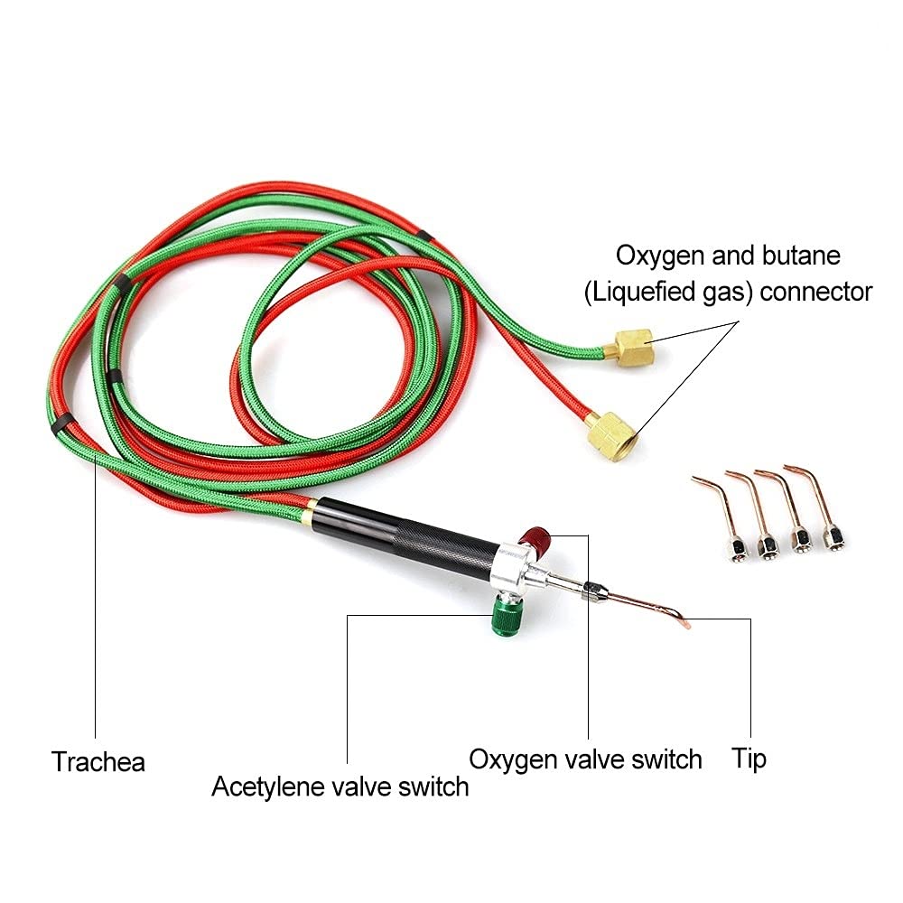 Mini pistola de soldadura de gas, antorcha de soldadura de oxígeno, kit de antorcha de oxígeno con 5 puntas para reparación de joyas