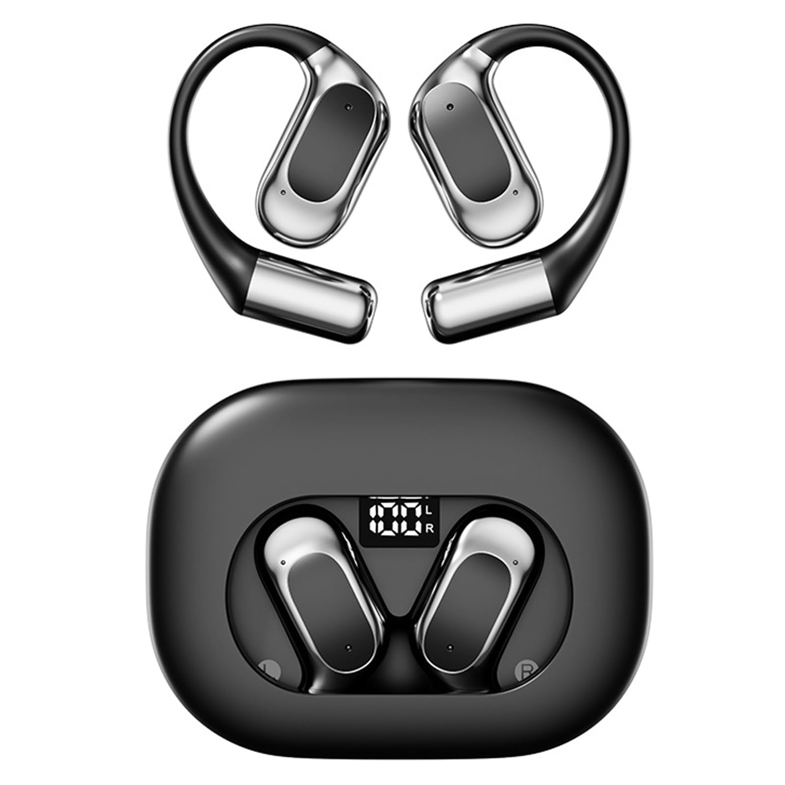 Auriculares supraaurales, auriculares abiertos con ganchos ligeros para las orejas, cancelación de ruido inteligente, sonido HIFI y sonido envolvente espacial, ideales para correr, andar
