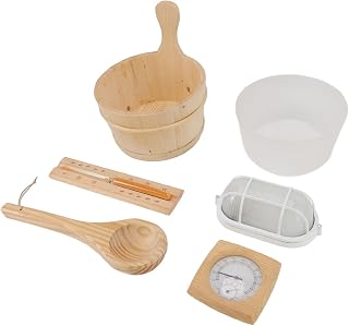 Jeanoko Conjunto de ampulheta de madeira para sauna, kit de balde de madeira para sala de sauna de abeto 4L resistente a altas temperaturas com termômetro higrômetro para piscina