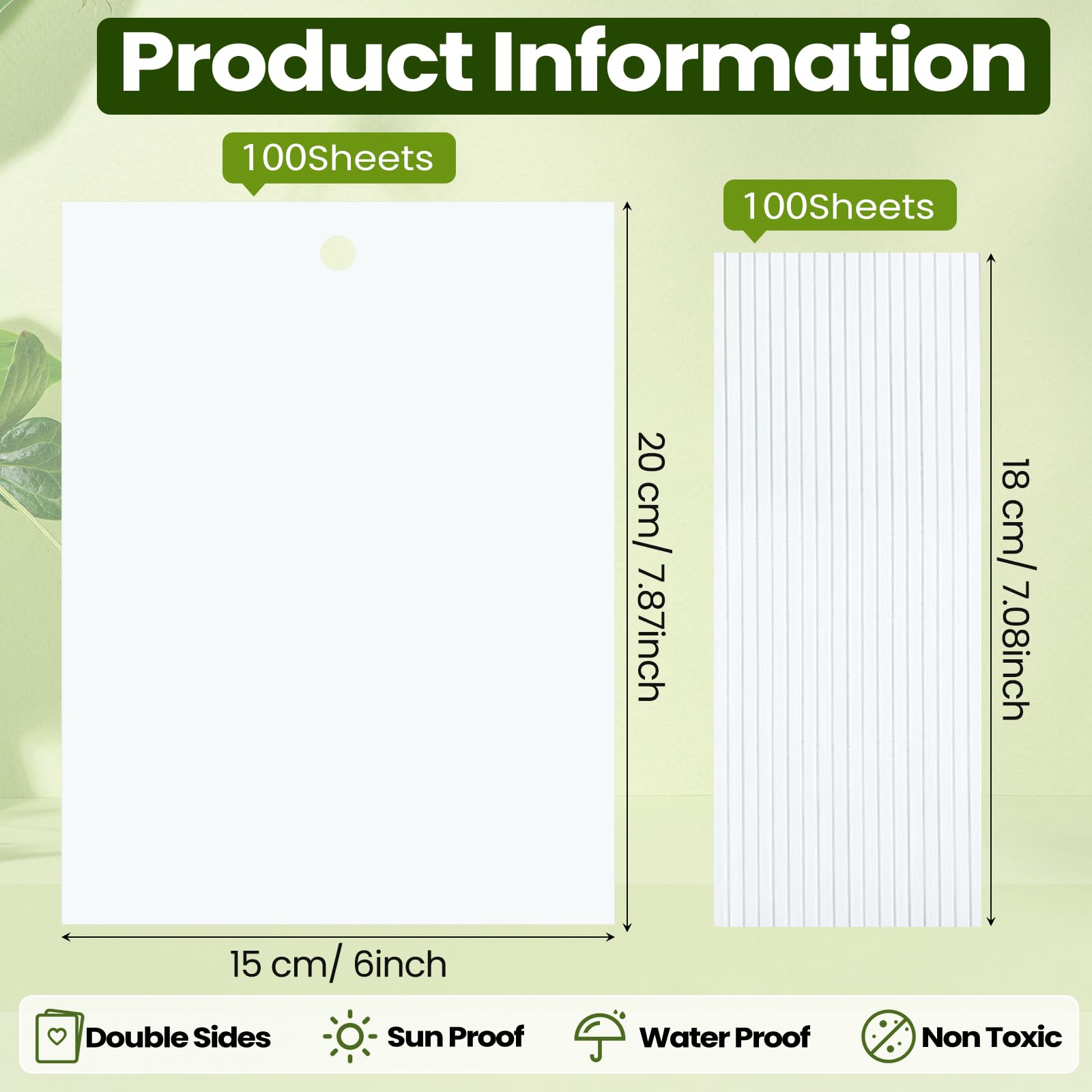 Qualirey 100 trappole adesive per piante, 15,2 x 20,3 cm, biadesivo, per moscerini, con legami intrecciati, trappole per mosche, per frutta, insetti, funghi, insetti per interni ed esterni (bianco)