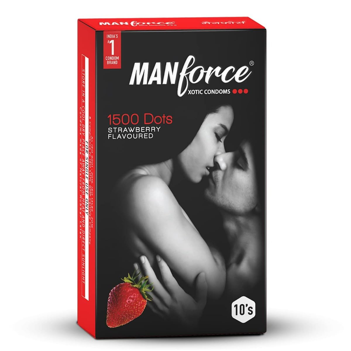 Manforce 1500 Dots Xotic Strawberry Flavour Condoms, 10 Count