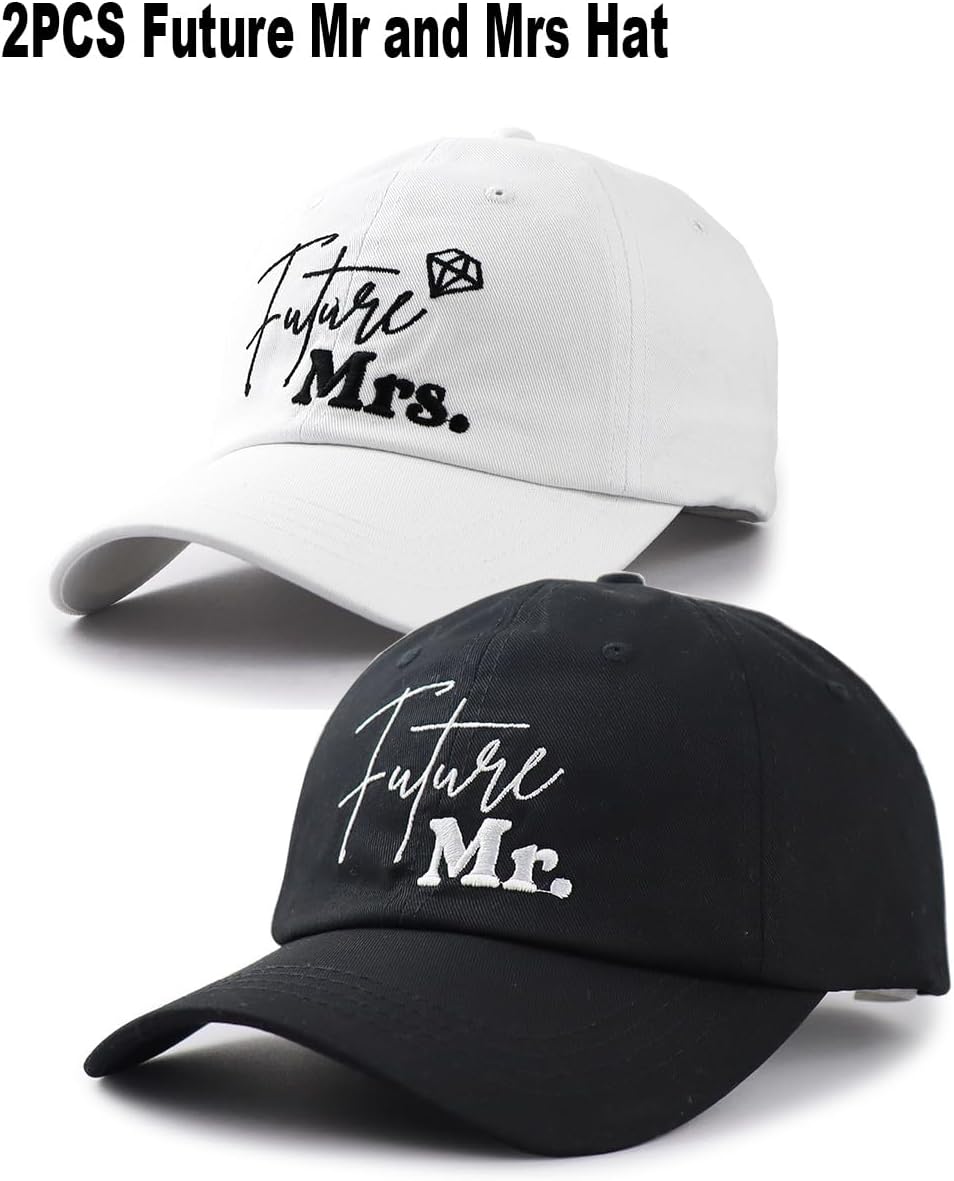 2 PCS Future Mr and Mrs Hats for Men Women, Embroidered Adjustable Cotton Couples Matching Gifts Baseball Cap - Image 4