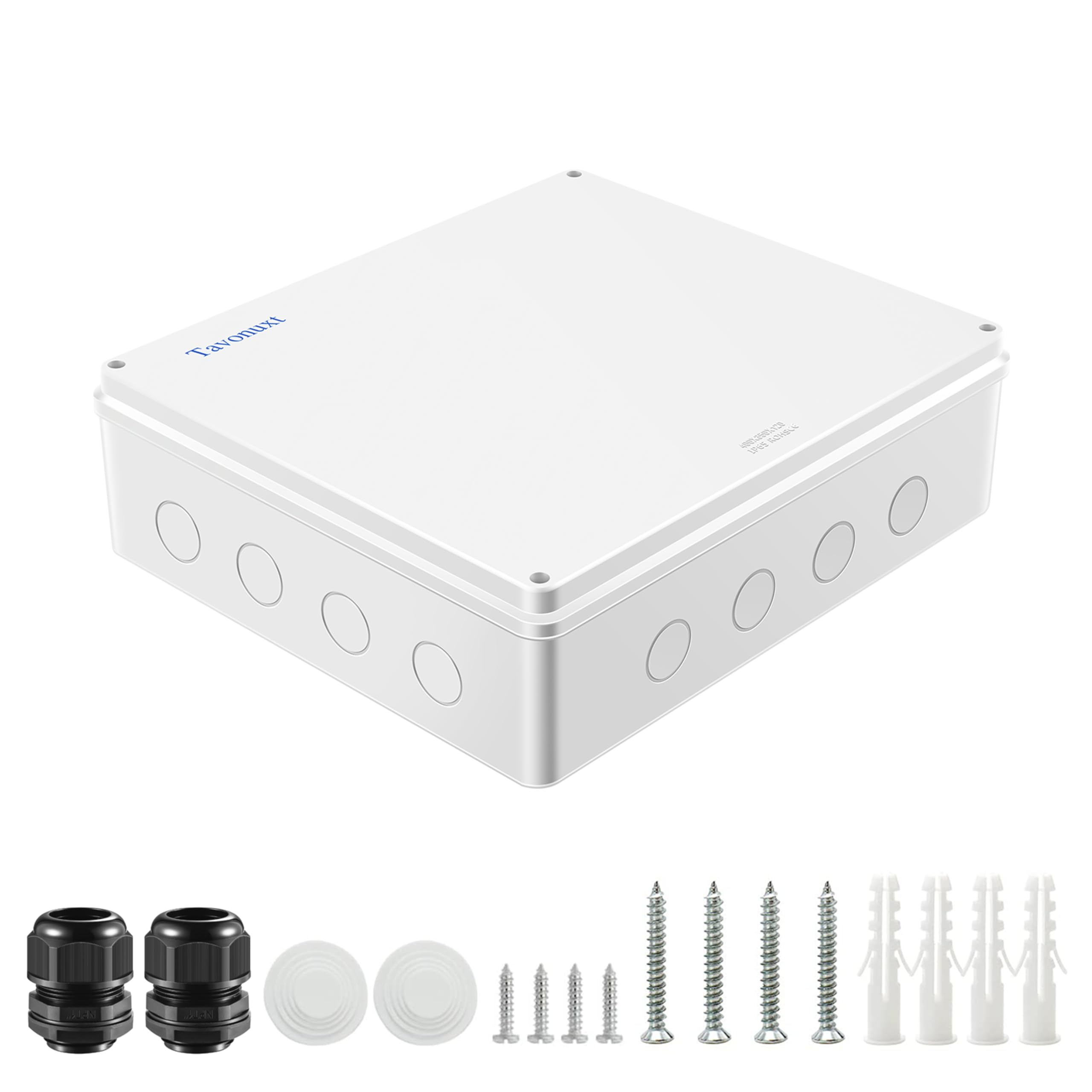 Wasserdichte elektrische Anschlussdose (400 x 35 x 11,9 cm) mit 12 reservierten Löchern für Elektronik, robuster ABS-Kunststoff, IP65, staubdicht, Projektgehäuse, Weiß, (400 x 350 x 120 mm)