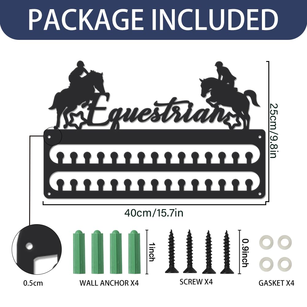 SUPERDANT Porta Medaglie da Parete Equestri Espositore per Medaglie Sportive in Ferro con 30 Gancio Espositore da Parete per Medaglie Organizer da Parete in Metallo Regali per Atleti
