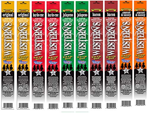 Western's Smokehouse Meat Sticks Sampler Pack of 10 - Pork and Beef Jerky Sticks Variety Pack - Proudly Made in the USA - Assortment of 5 Flavors (2 of ea.) Western's Smokehouse Meat Sticks Sampler Pack of 10 - Pork and Beef Jerky Sticks Variety Pack - Proudly Made in the USA - Assortment of 5 Flavors (2 of ea.)