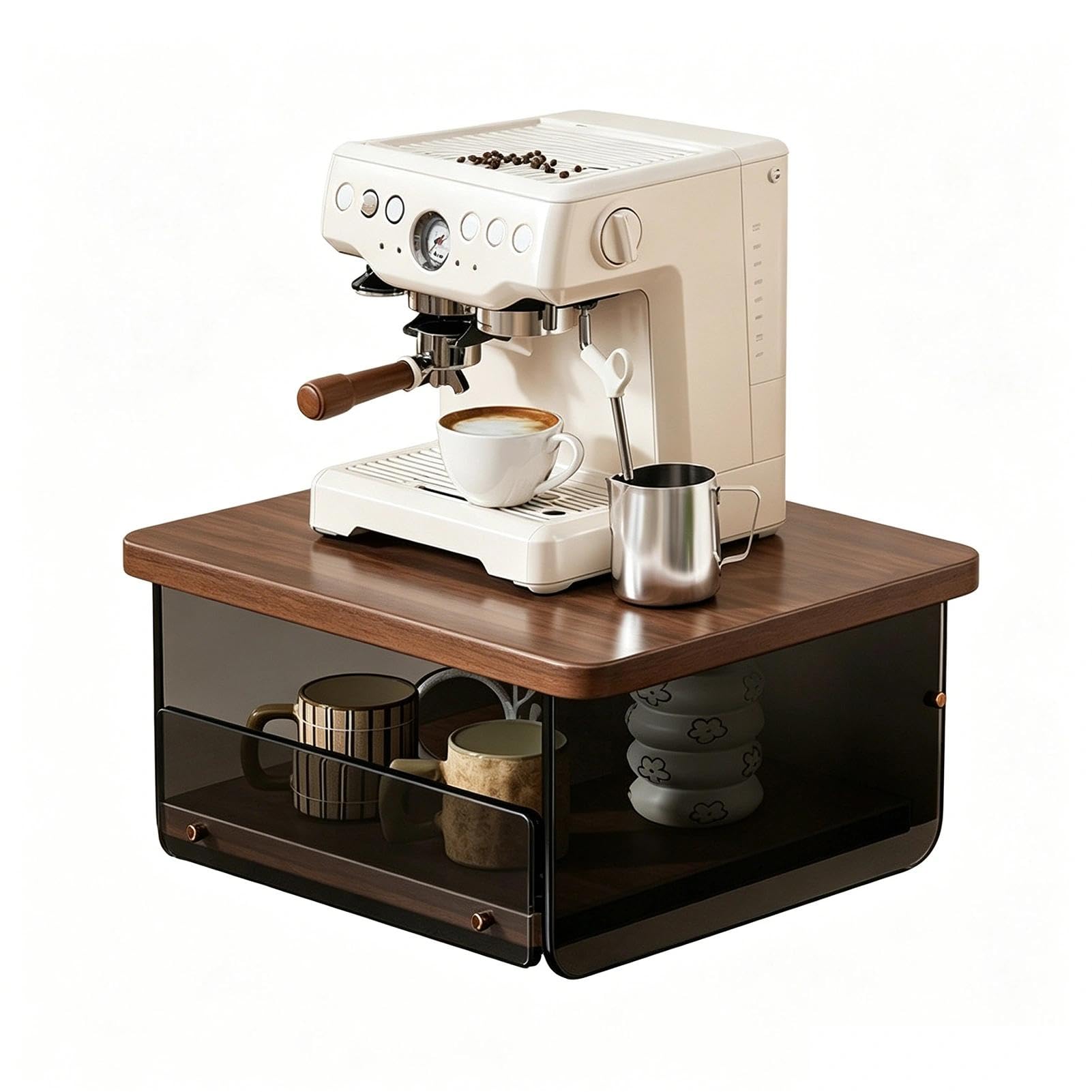 Coffee Station Organizer – Tea & Coffee Pod Cup Storage Box With Drawer, Acrylic Compartments For Home, Office, Hotel, Kitchen Counter(B,43x30.5x16cm)