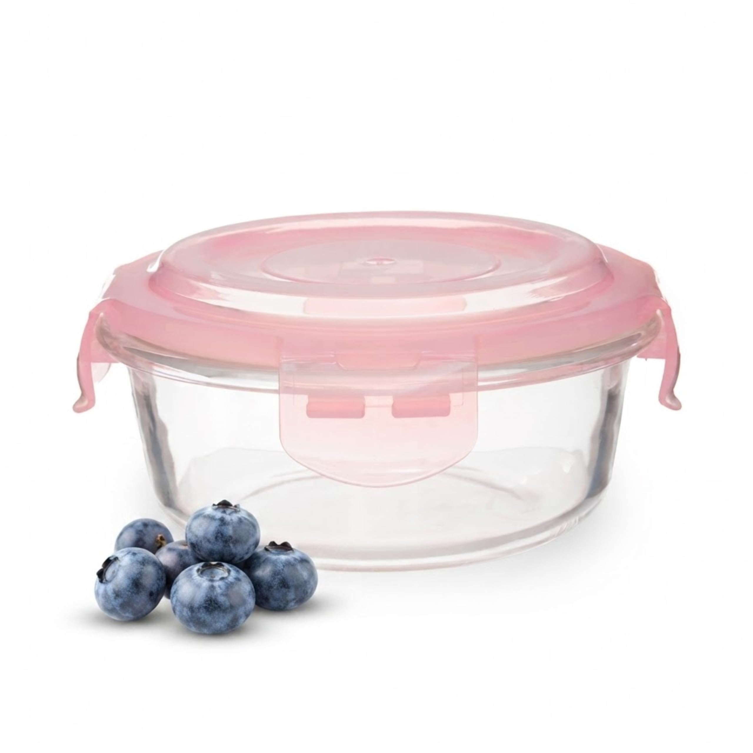 Premier Housewares 400ml Round Glass Container | Pink Lid