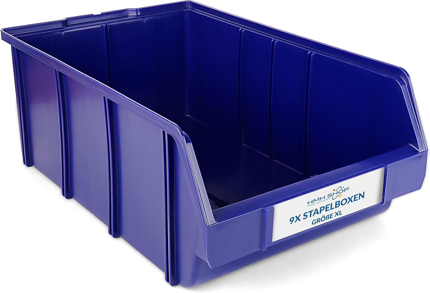 HMH 9x Stapelboxen Größe XL - 489x304x185mm - Werkstatt Garage Keller Sichtlagerboxen Lagerboxen BLAU Sichtlagerkästen Kleinteile Aufbewahrung