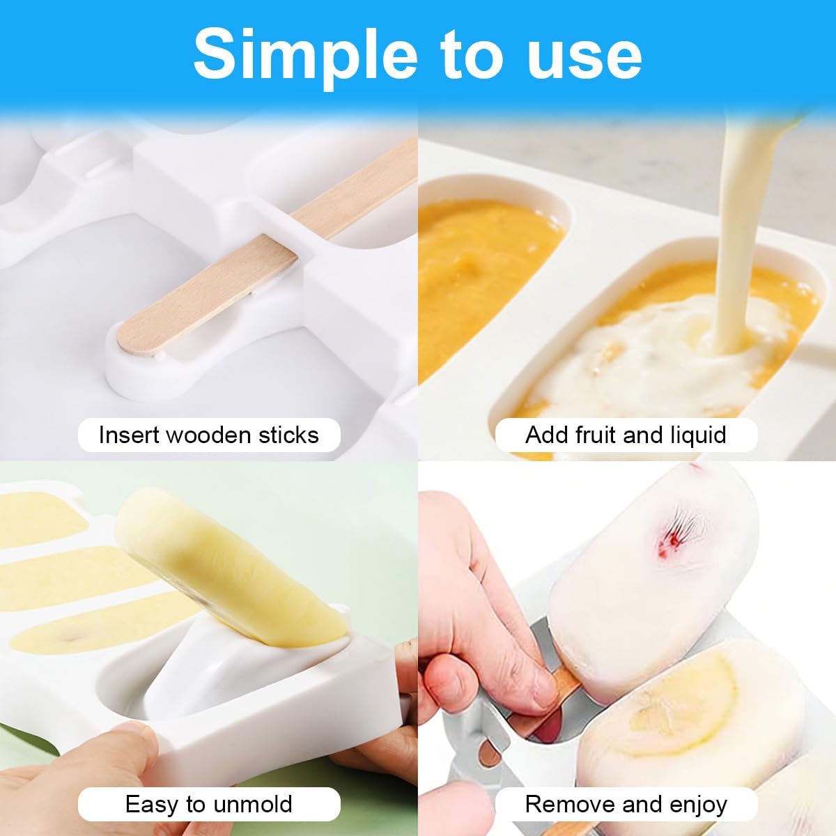3 Piezas Moldes Helados Grandes con Tapas,Moldes Paletas Chocolate,Grandes Moldes Para Helado, Incluye 100 palo de madera,100bolsas para envolver,100cintas y 100pegatinas,para chocolate congelado DIY