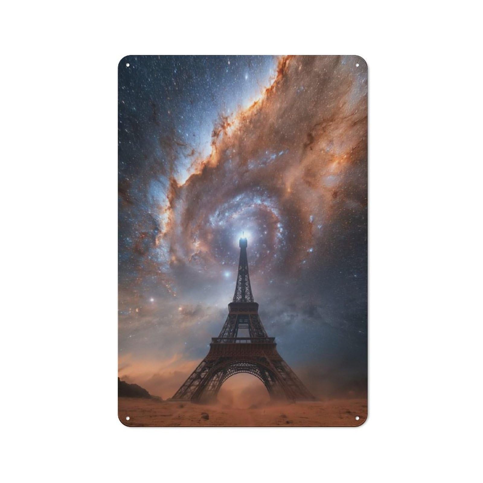 Eiffel Tower in A Cosmic Nebula Vintage Tin Sign 30x20cm for Café Or Restaurant, Suited to Café Owners And Decorators