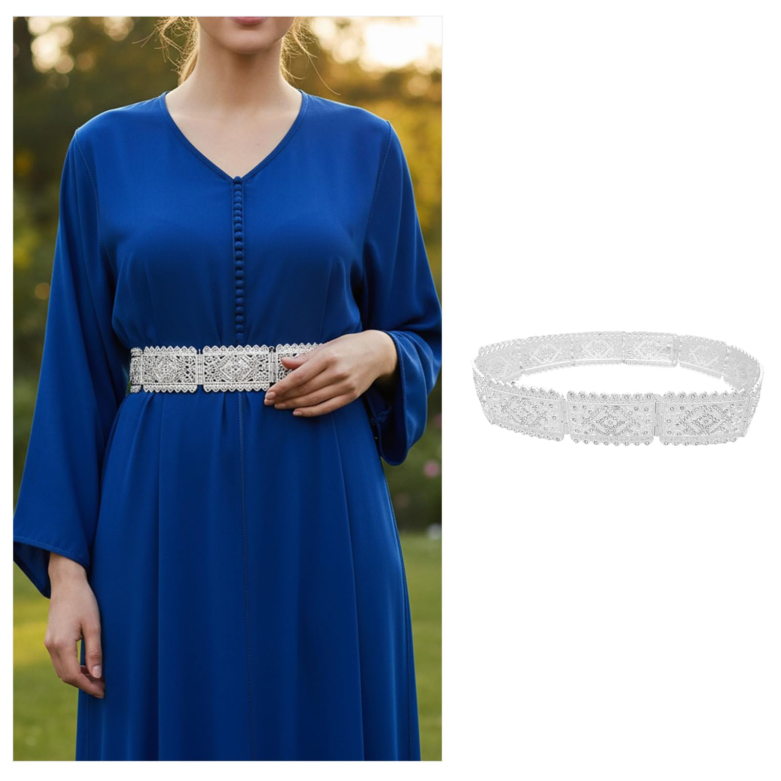 Elegante cinturón de metal con marroquí para jeans y ropa Construcción de metal liviano Faja ajustable ergonómica Cinturón ceremonial liviano
