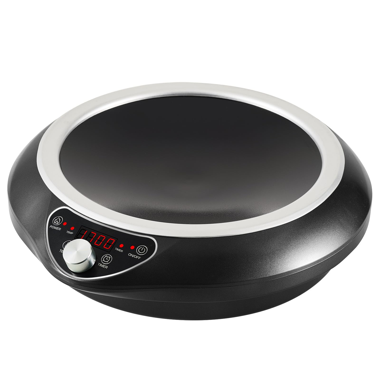 Induction Wok Pan Cooktop 1700W (85V~175V), 16 Levels Power & Temprature Control Induction Wok Burner with 18 Hours Timer, Auto-off, Even & Faster Heating Concave Stoves Electric Hot Plate(Black)