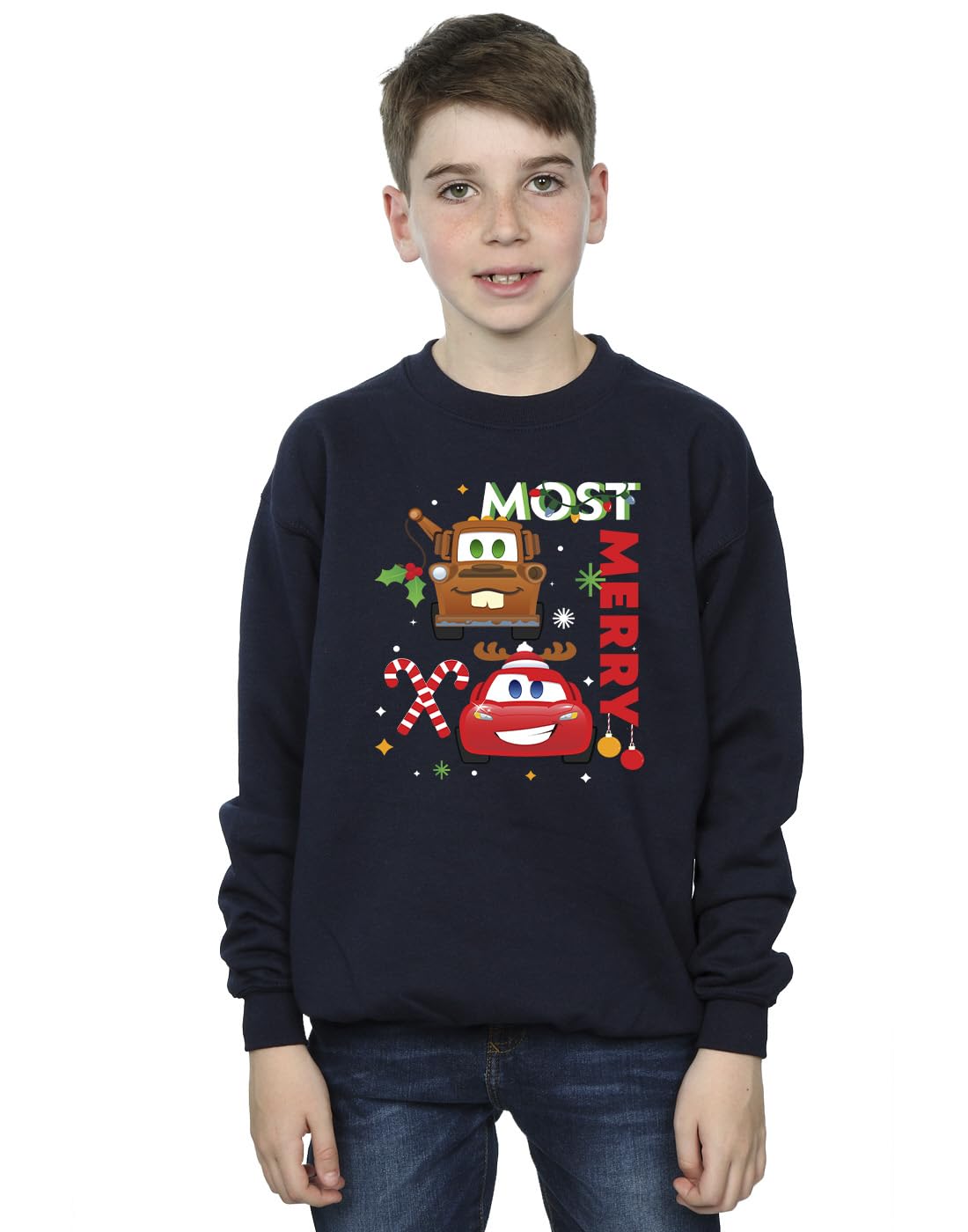 Absolute Cult Boys Navy Blue Disney Cars Most Merry Sweatshirt 12-13 Years