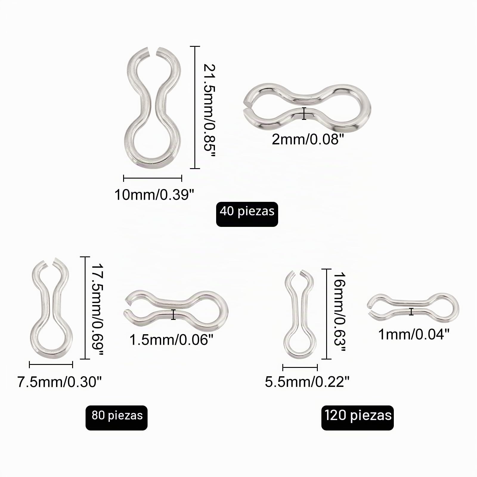SUPERFINDINGS 240pcs 3 tamaños Pesca Sinker Eyes Eyelets DIY Señuelos Pesca Ojal Acero Inoxidable 8 Shape Loops Ojales Clip Giratorio para Pesos Plomo Moldes Aparejos Accesorios