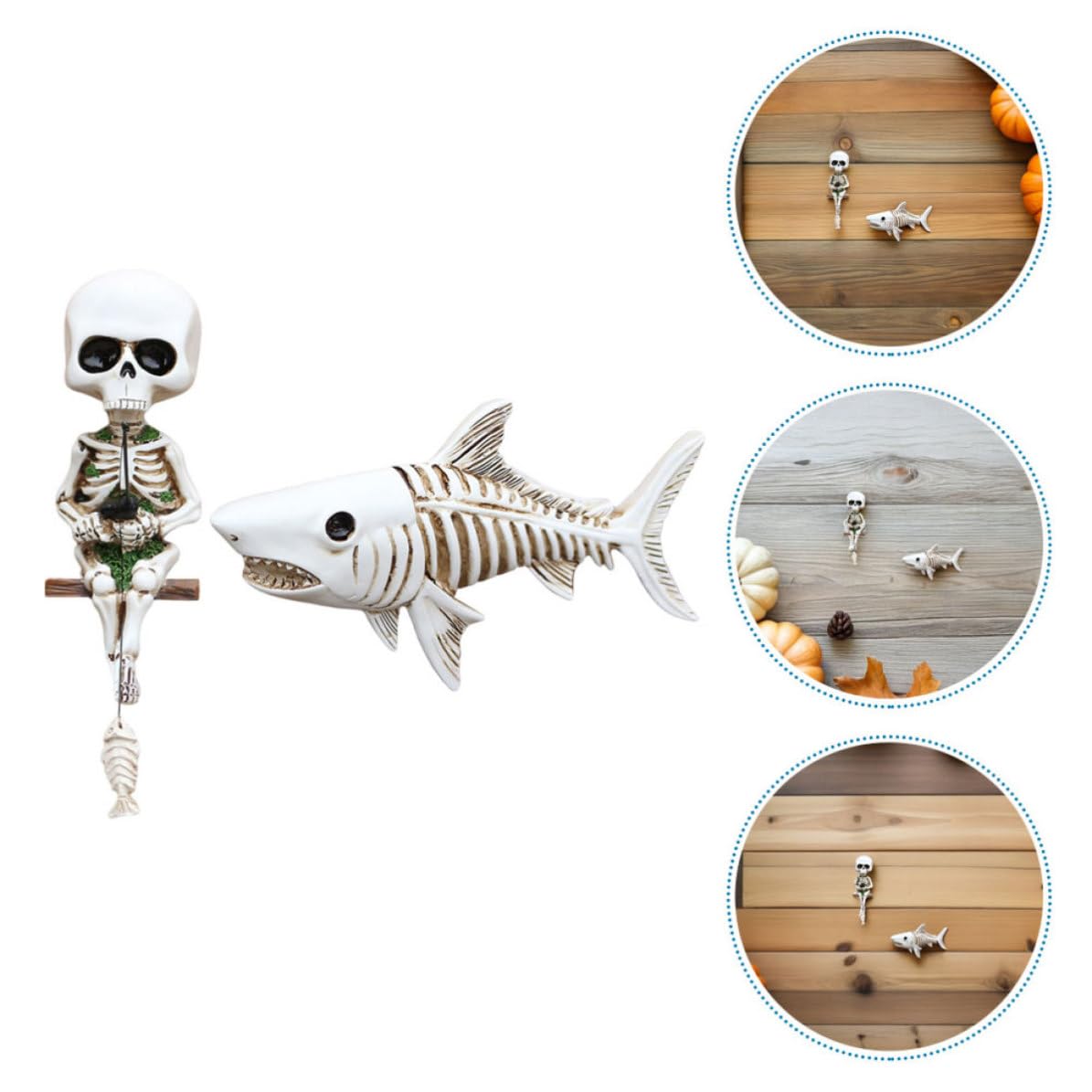 SEWACC 4 Juegos Escultura de Tiburón Esqueleto de Resina para Decoración de Halloween, Diseño Gótico Único, Fácil Instalación y Exhibición Versátil para Mesa o Fiestas