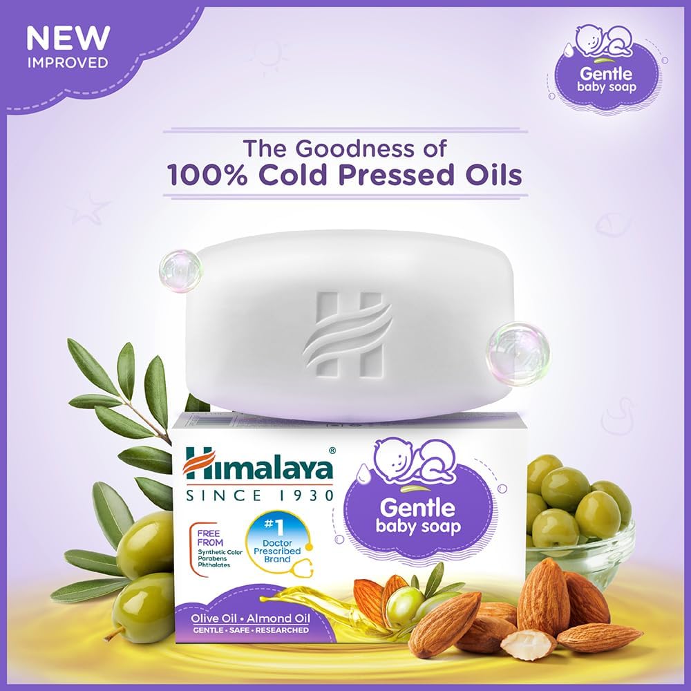 Himalaya Gentle Baby Soap 75 g | Value Pack of 4 - Save Rs 20 extra| No 1 Doctor prescribed brand | Oils of Almond & Olive | Gently cleanses baby's skin |