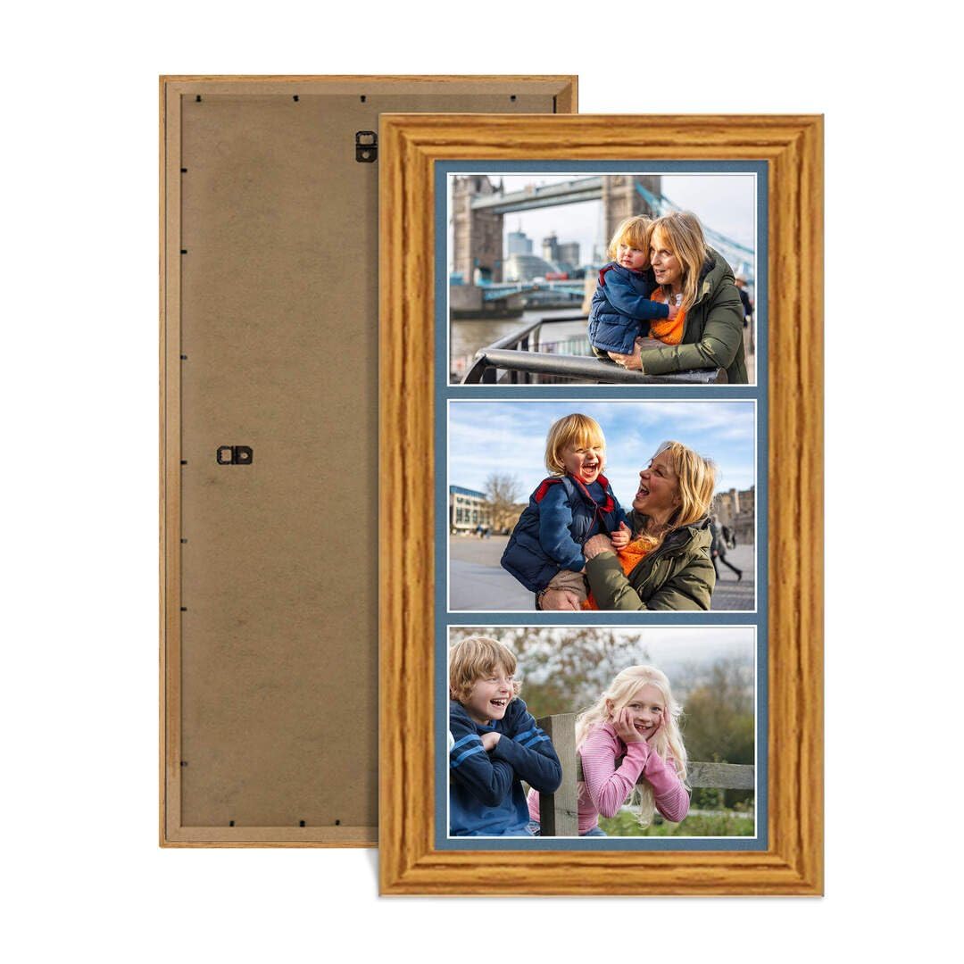 Procut Global 16X8 Oak Photo Frames For Multiple Pictures with Pompadour Mount-Classic Collage Frame with 3 Apertures (3x) 7X5-Engineered Wood with Shatterproof Perspex