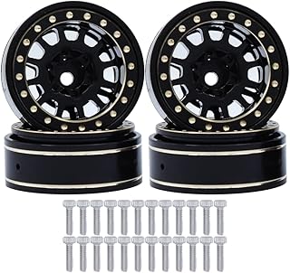 Palumma Brass 1.0 Beadlock Wheel Rims for 1/24 Axial SCX24 / 1/24 FMS FCX24 / 1/24 Element RC Enduro24 RC Crawler Wheels Rim Hub (Black)