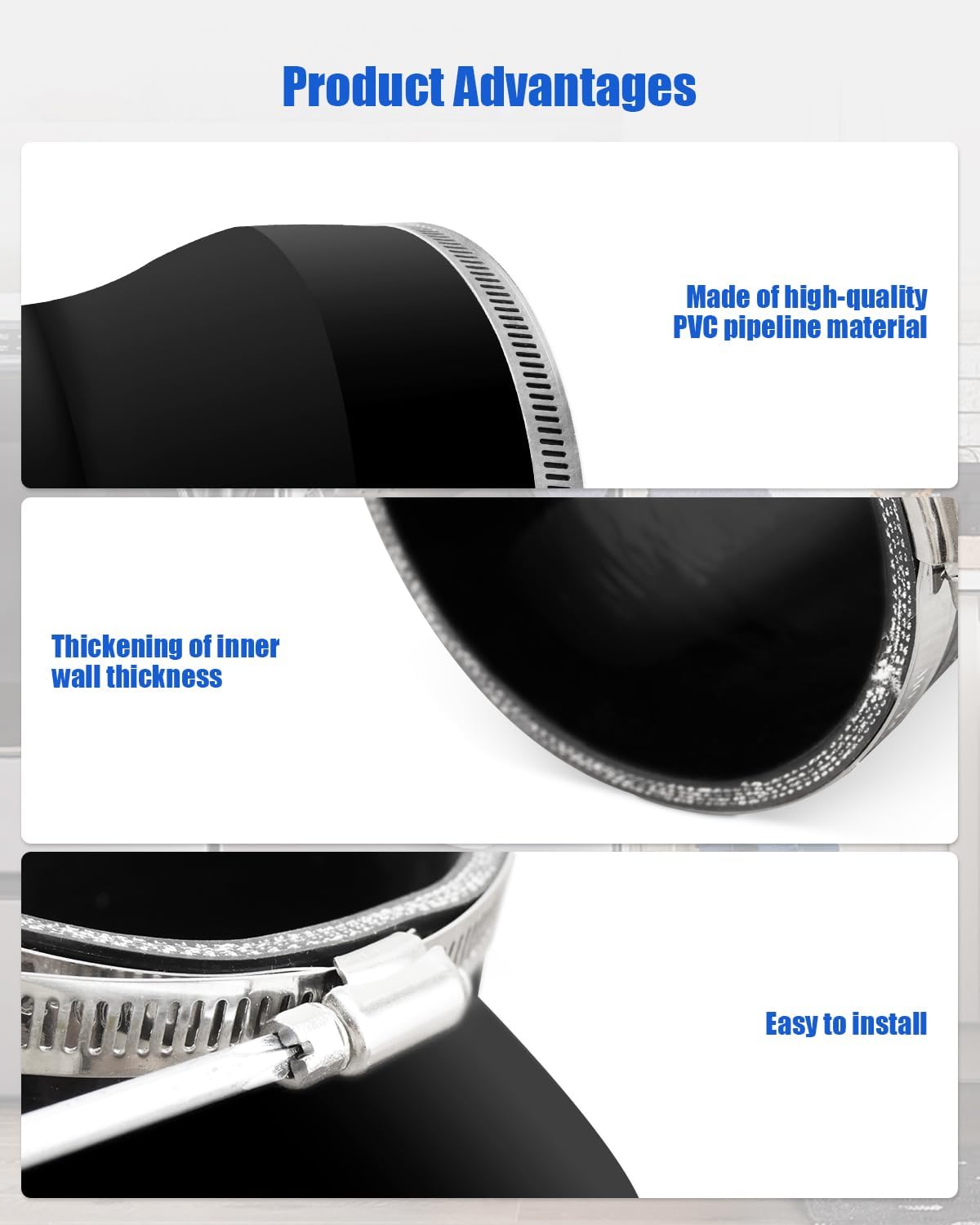Rubber Round to Oval Duct Connector with Steel Worm Drive Clamp, Fits All Recessed Dryer Exhaust, Tube Vent Ventilation Hose Connector for House