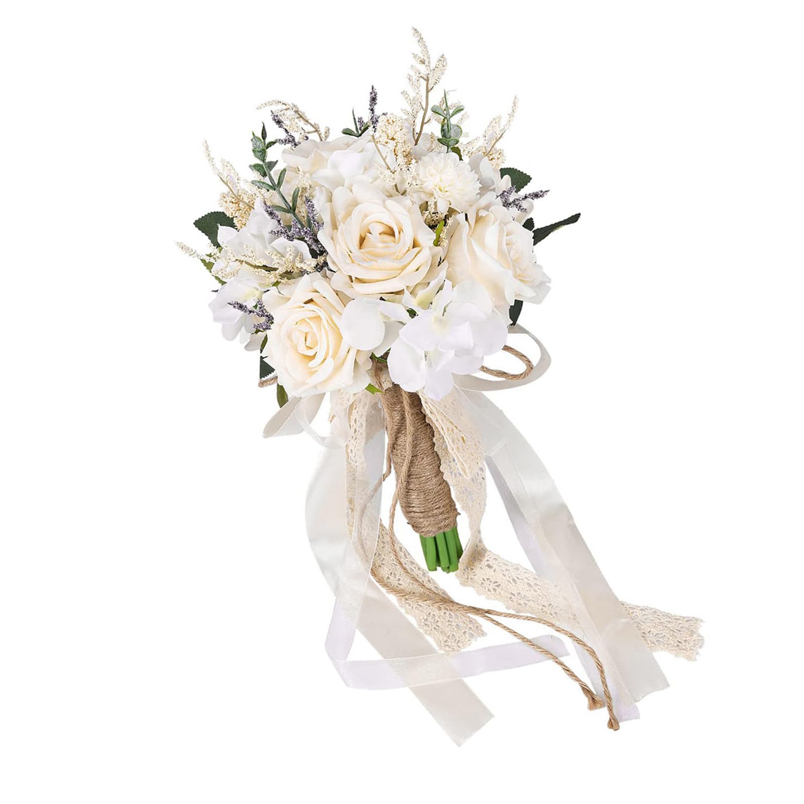 White Champagne Wedding Bouquet for Bride Ceremony Decoration Accessories Bridal Handheld Rose Bouquet