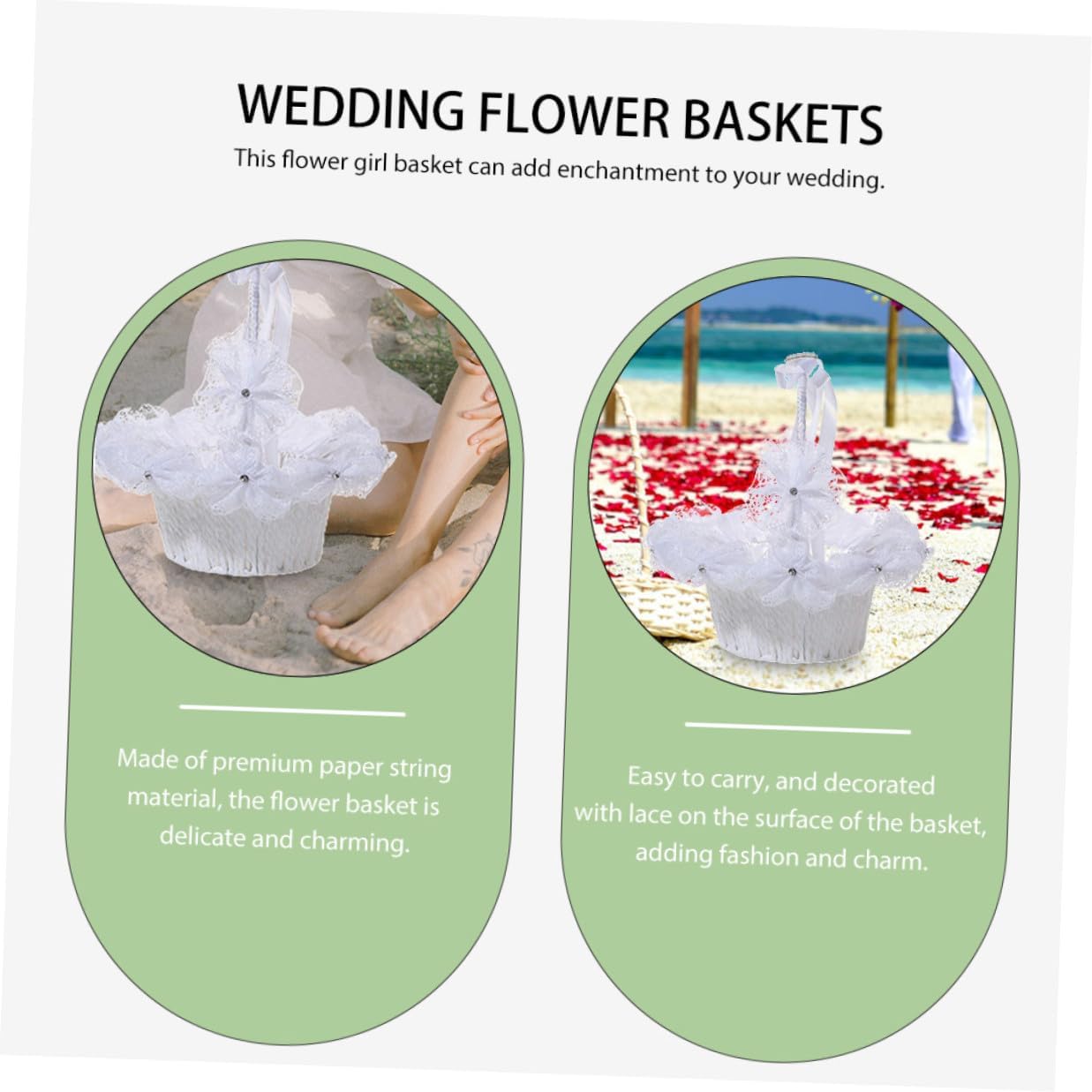 Pearl Rhinestone Wedding Flower Girl Basket with Large Bowknot, Handheld Delicate White Flower Basket for Bridal Ceremony and Wedding Decor