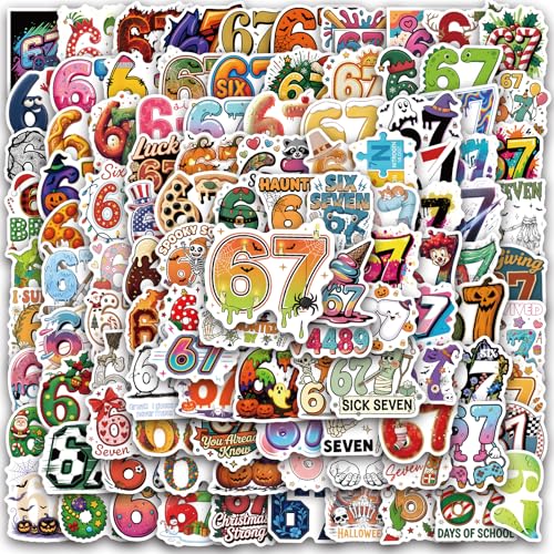 110PCS 6 7 Stickers Funny Six Seven Meme Stickers Waterproof Vinyl Meme Gifts Sticker Pack for Laptop Hard Hats Phone Kindle Journal Scrapbook Bumper Skateboard Luggage No Repeats
