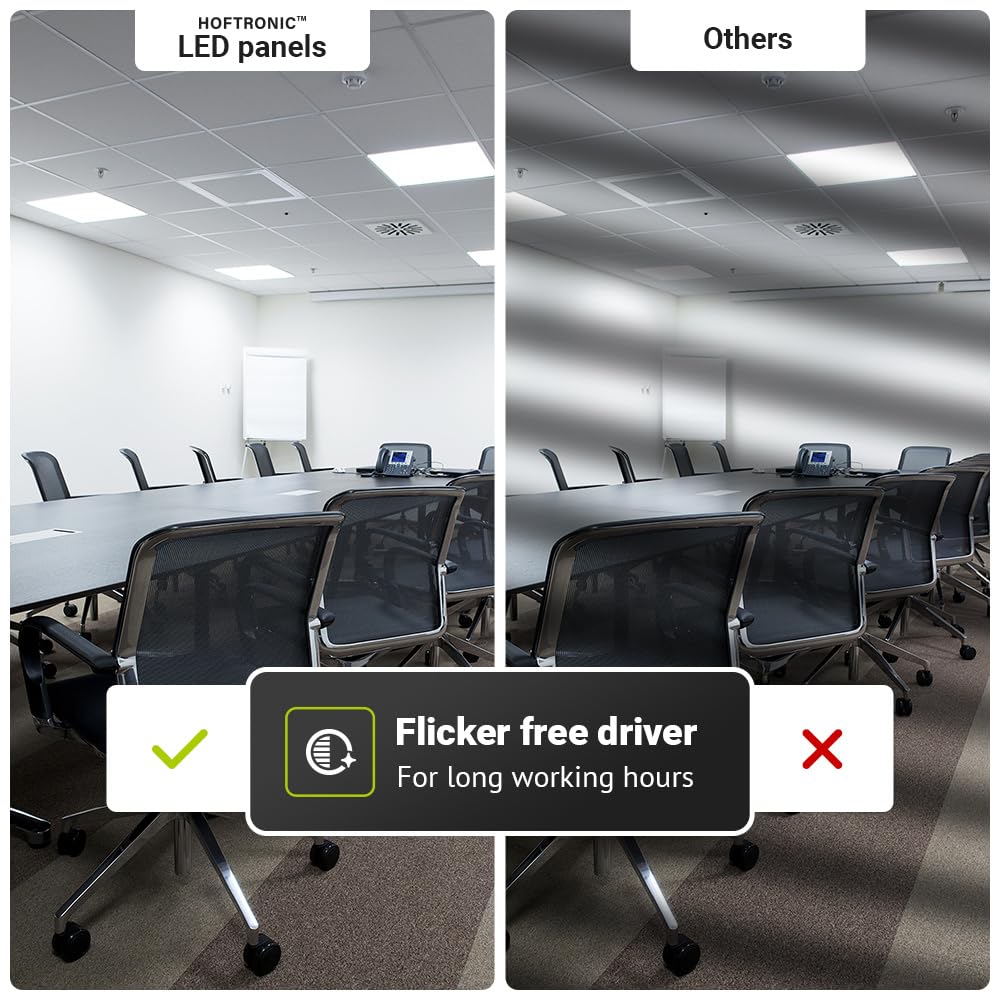 HOFTRONIC - LED Panel 60x60-4000K Neutralweiß - 36 Watt 4860 Lumen (135lm/W) - Rasterleuchte - Flimmerfrei - 5 Jahre Garantie - Deckenpanel - Lichtpanel