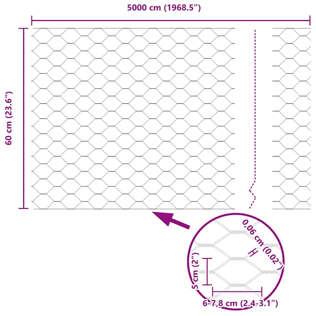 Cerca Hexagonal Plateado 0,6 x 50 m Acero galvanizado para gallineros y huertos,Protege Animales pequeños,Uso Exterior Seguro y versátil Tamaño de Malla 50 mm