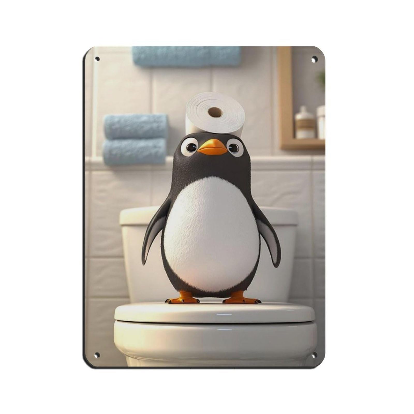Lxwnze 30L X 40W Cm Cute Penguin Toilet Bathroom Tin Sign Vintage Metal Pub Club Cafe Bar Home Wall Art Decoration Poster Retro 12X16inch(30X40cm)