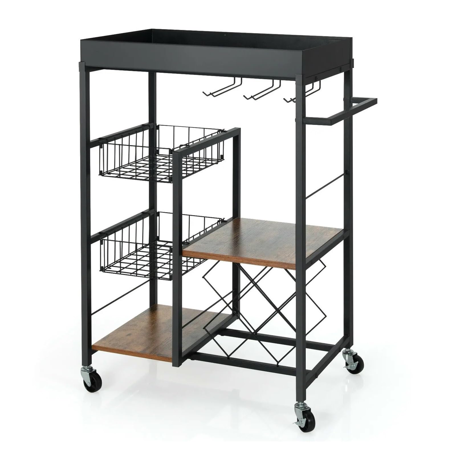 Chariot de Rangement Carro de Barra de Cocina de 4 Niveles, Carrito rodante for Servir, Estante for Vino, Cesta con Bandeja extraíble Chariot de Rangement